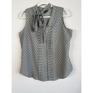 Lauren Ralph Lauren Women’s Georgette Tie-Neck Button Down Gray Blouse Size M‎
